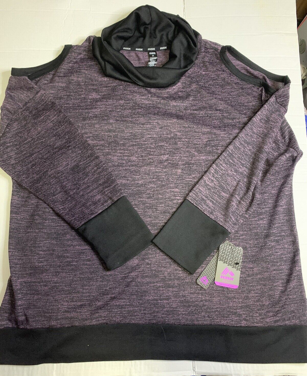 2X Reebok RBX Sweater Womens Purple Black Cowl Neck L/S Cold Shoulder NWT